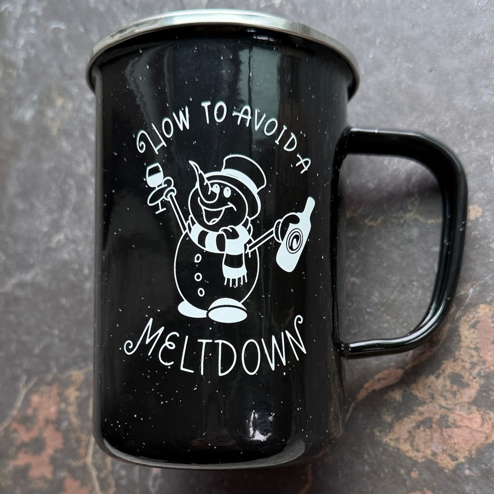 Snowman with Wine Metal Camp—style Mug